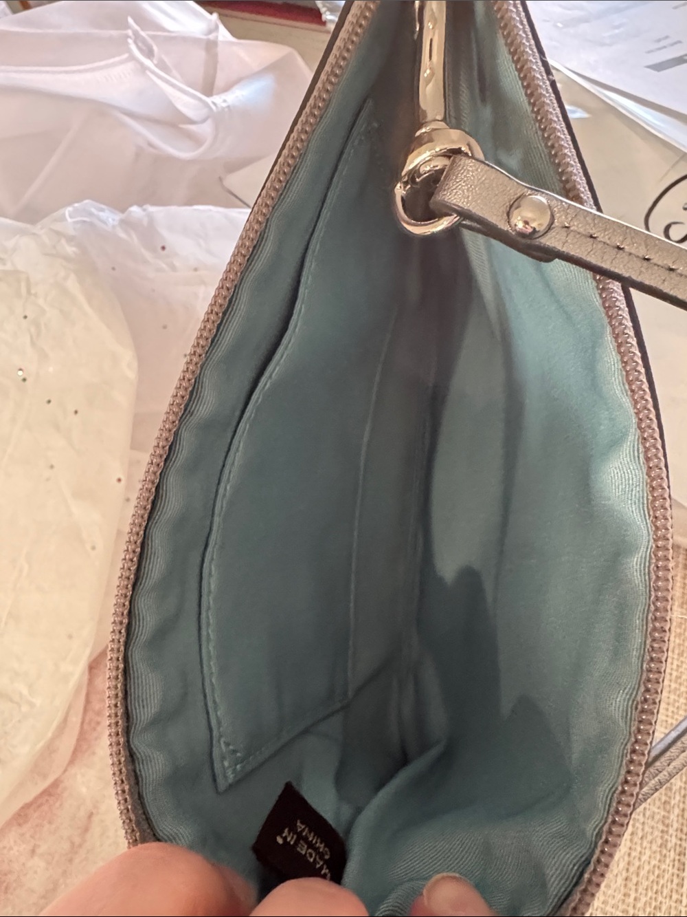 Coach Cream Canvas Wristlet with Teal Stripe and Yellow Starfish - Picture 5 of 6